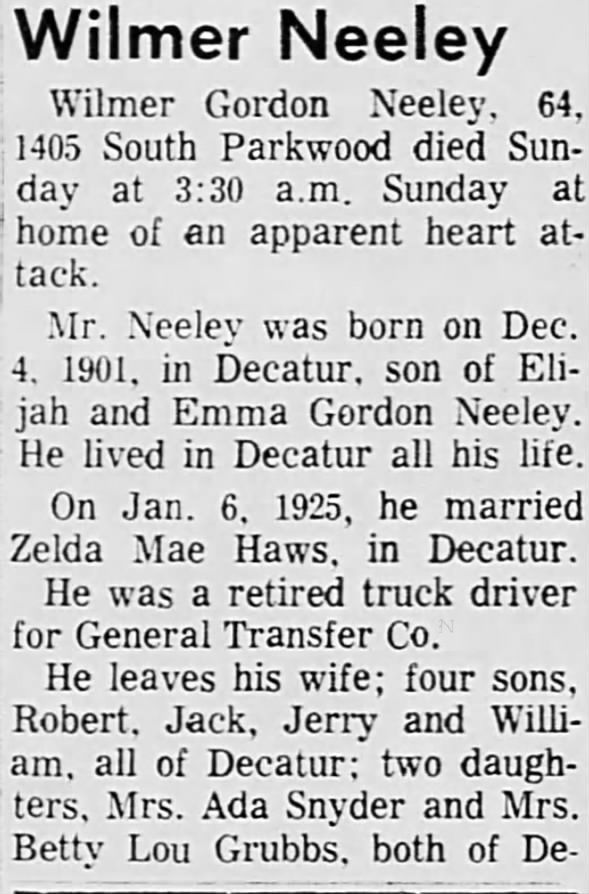 Obituary for Wilmer Gordon Neeley (Aged 64)
